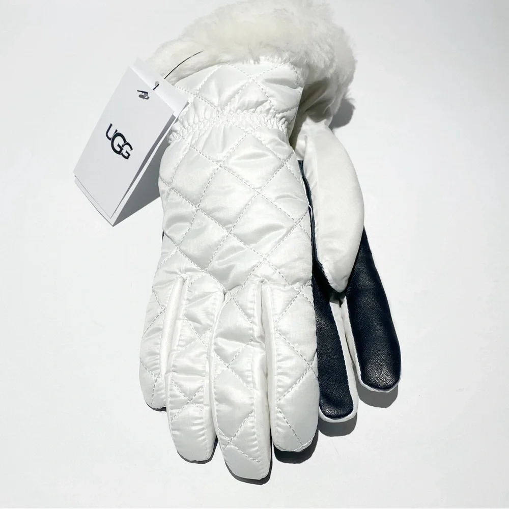 UGG Quilted Shearling Trim & Leather Gloves NWT